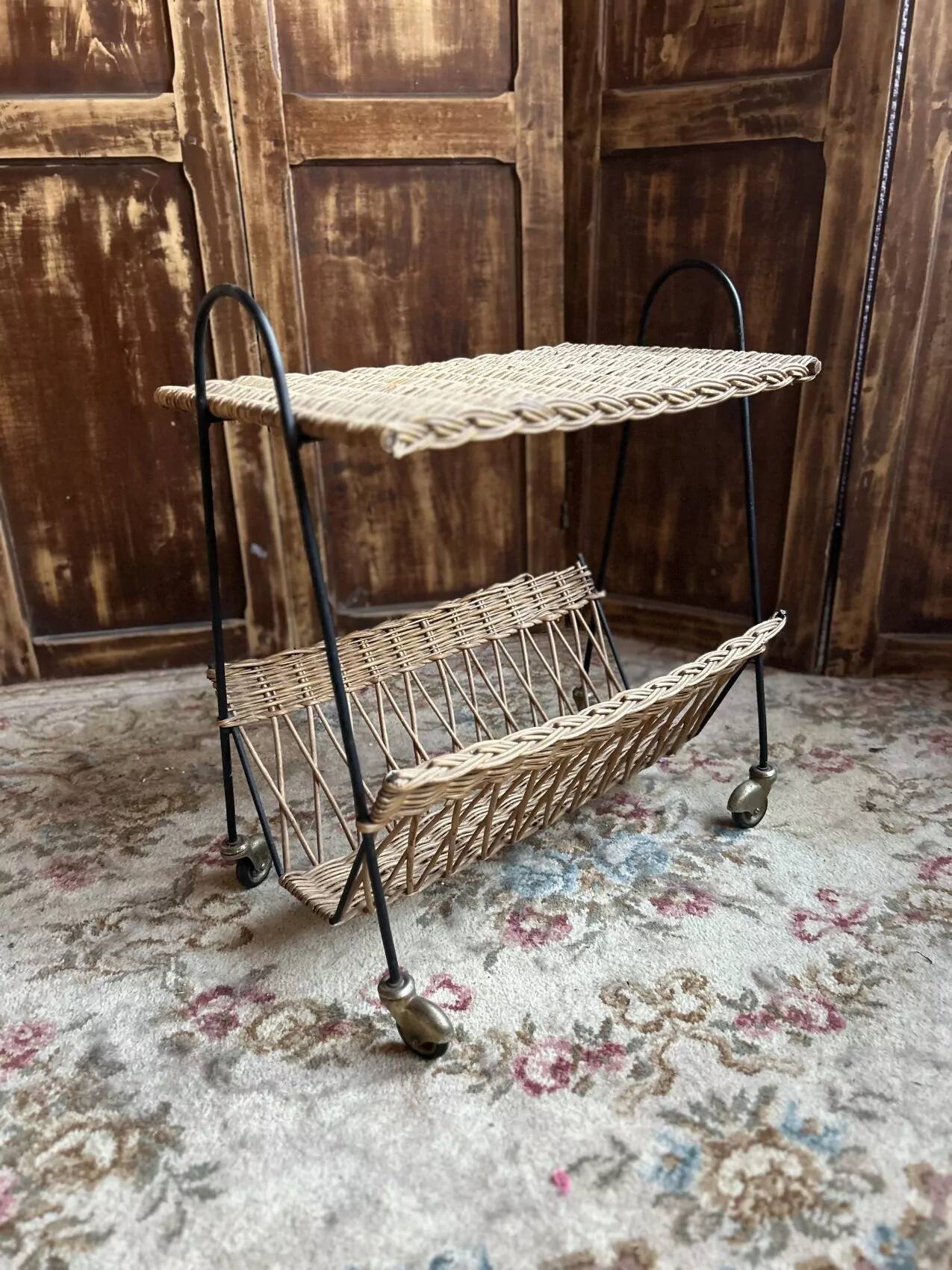 Vintage 1960s rattan magazine rack