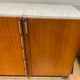 BEAUTIFUL LARGE CARRARA MARBLE TEAK SIDEBOARD