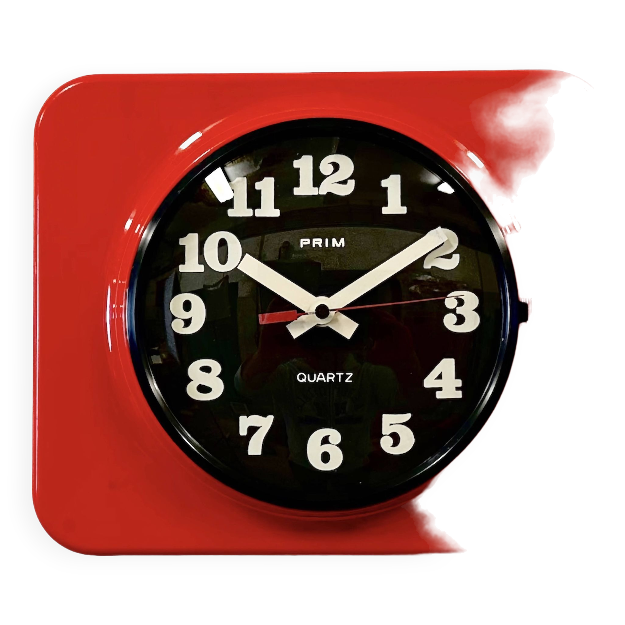 Vintage red bakelite wall clock from prim, 1970s