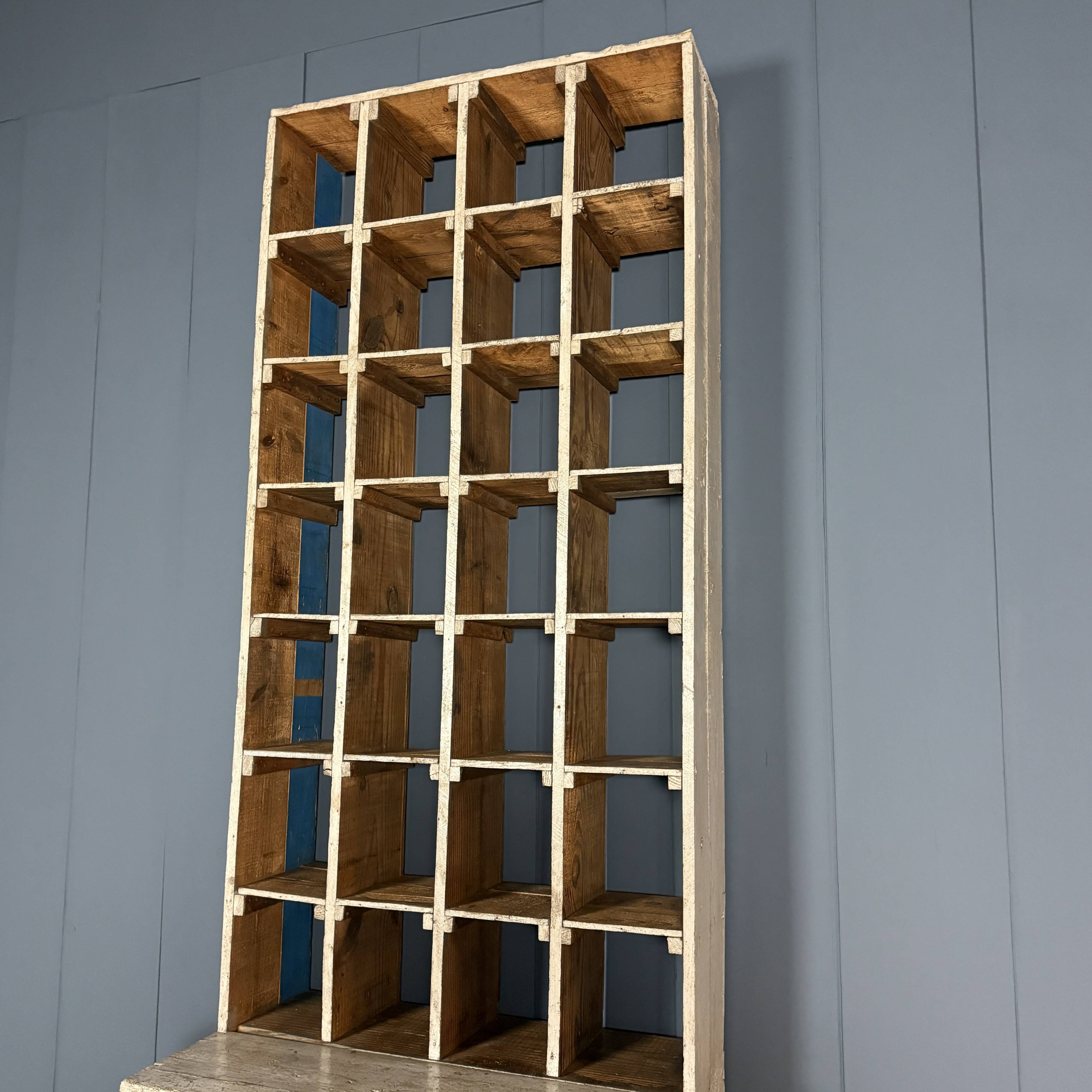 Large old industrial wooden workshop pigeonhole cabinet