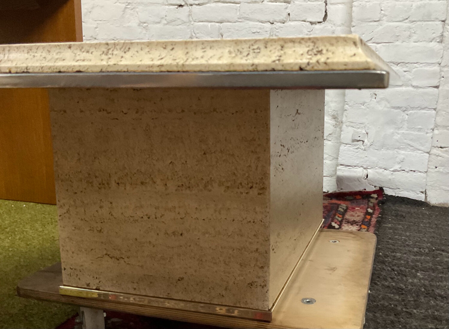 Fedam coffee table in travertine and brass from the 70s