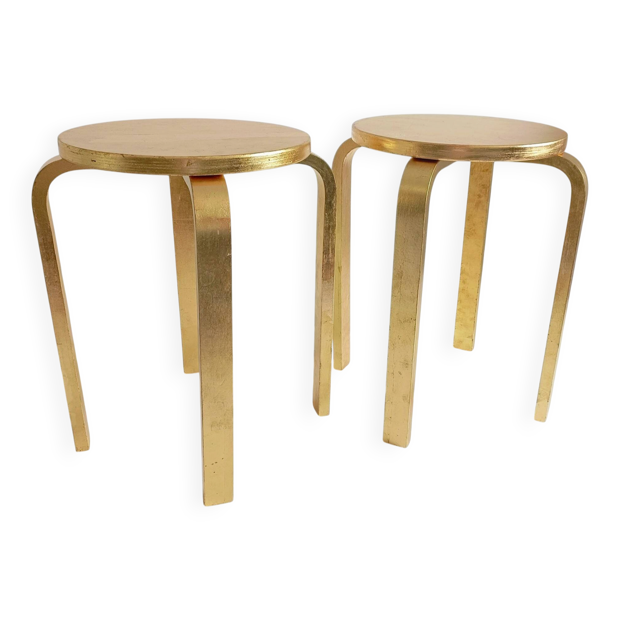 1990s IKEA Frosta Stools in the Style of Alvar Aalto, Gold Leaf Covered