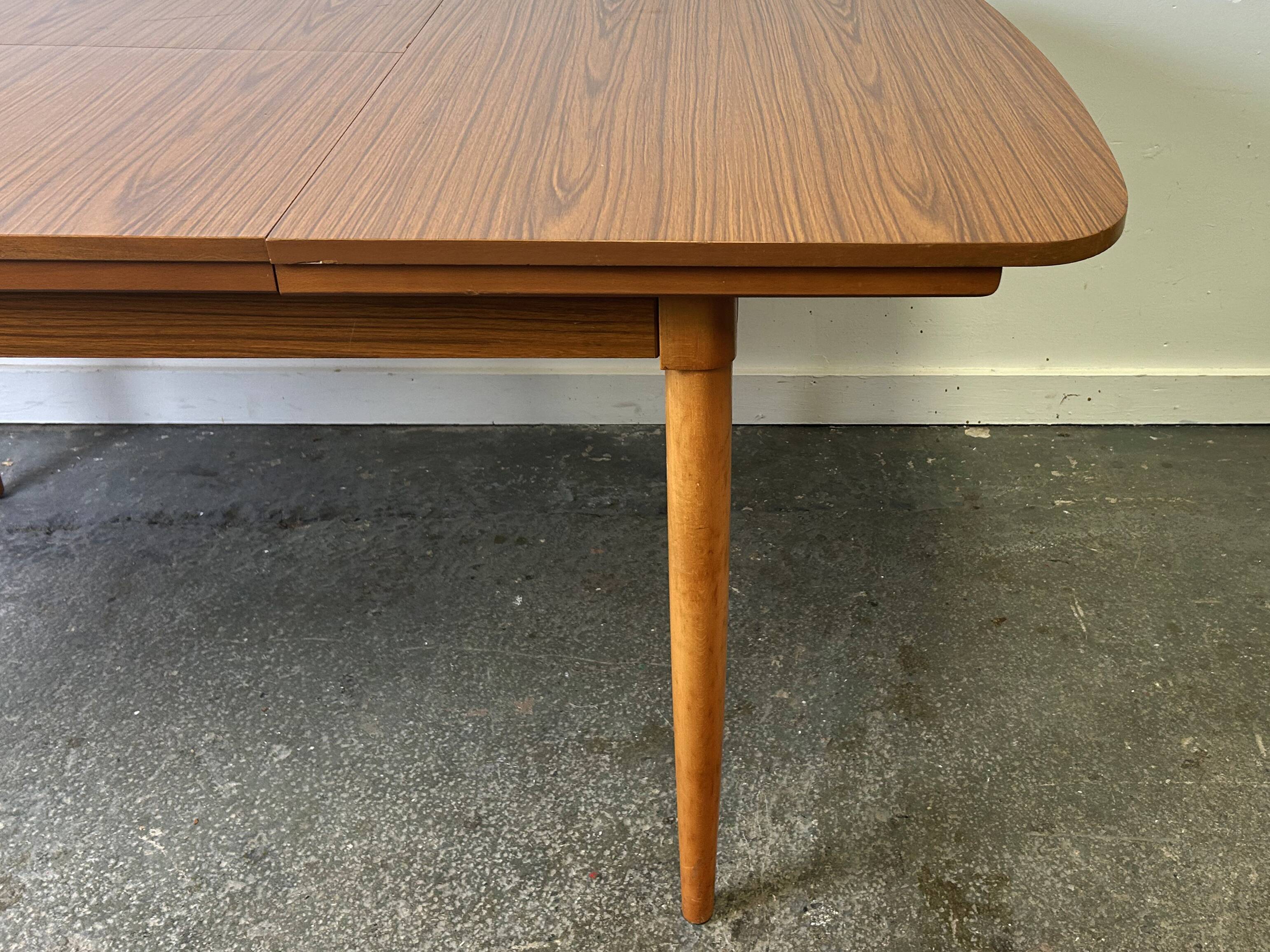 Schreiber Mid Century Extending Formica Dining Table Beech Legs 1960s-70s