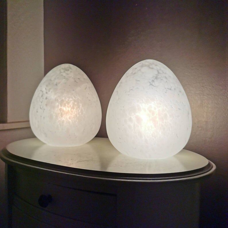Set of 2 vintage white glass table lamps, 80s