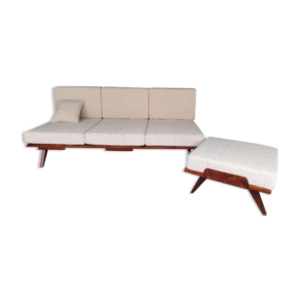 TATRA sofa bed by F. Jiràk, renovated buckle fabric, Czech Vintage 1960