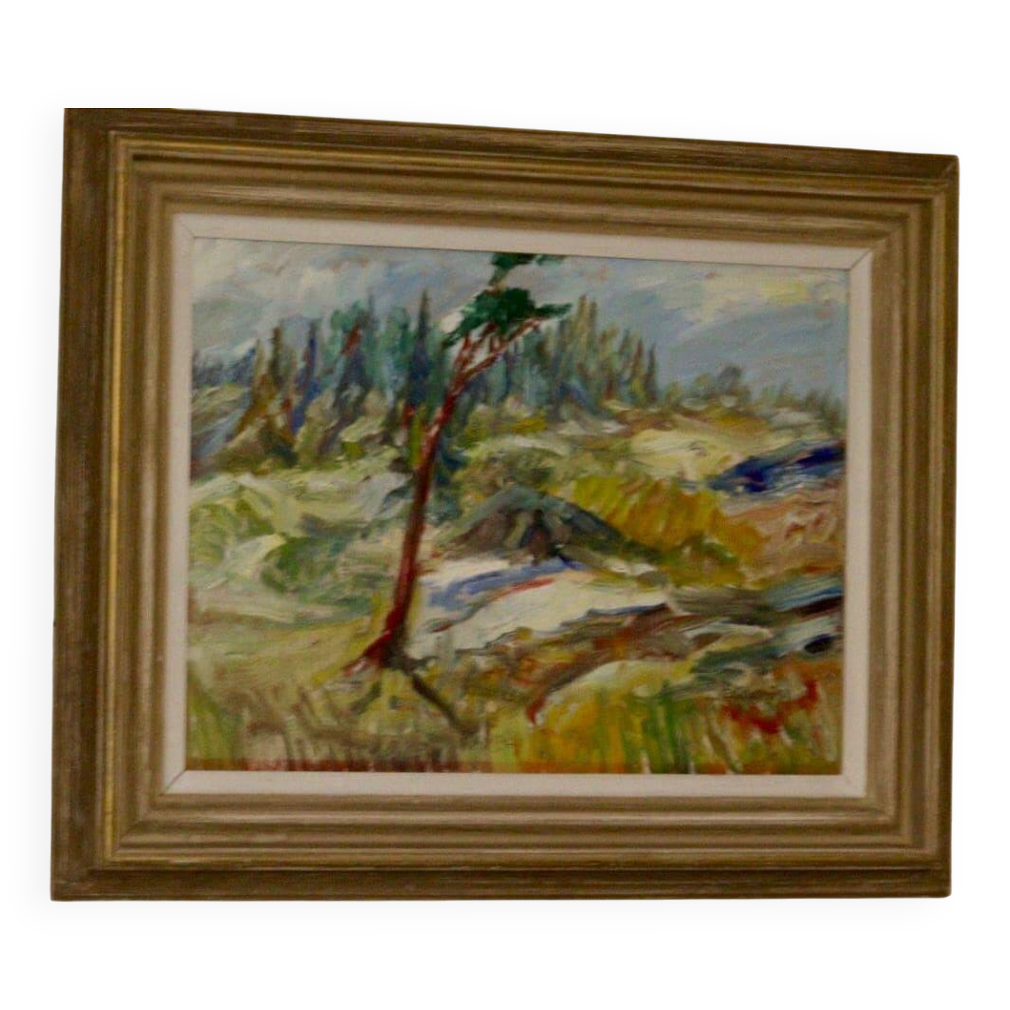 Framed oil on panel "Landscape", Sweden mid 20th century