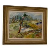 Huile sur panneau encadrée « Paysage », Suède milieu XXème