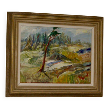 Framed oil on panel "Landscape", Sweden mid 20th century