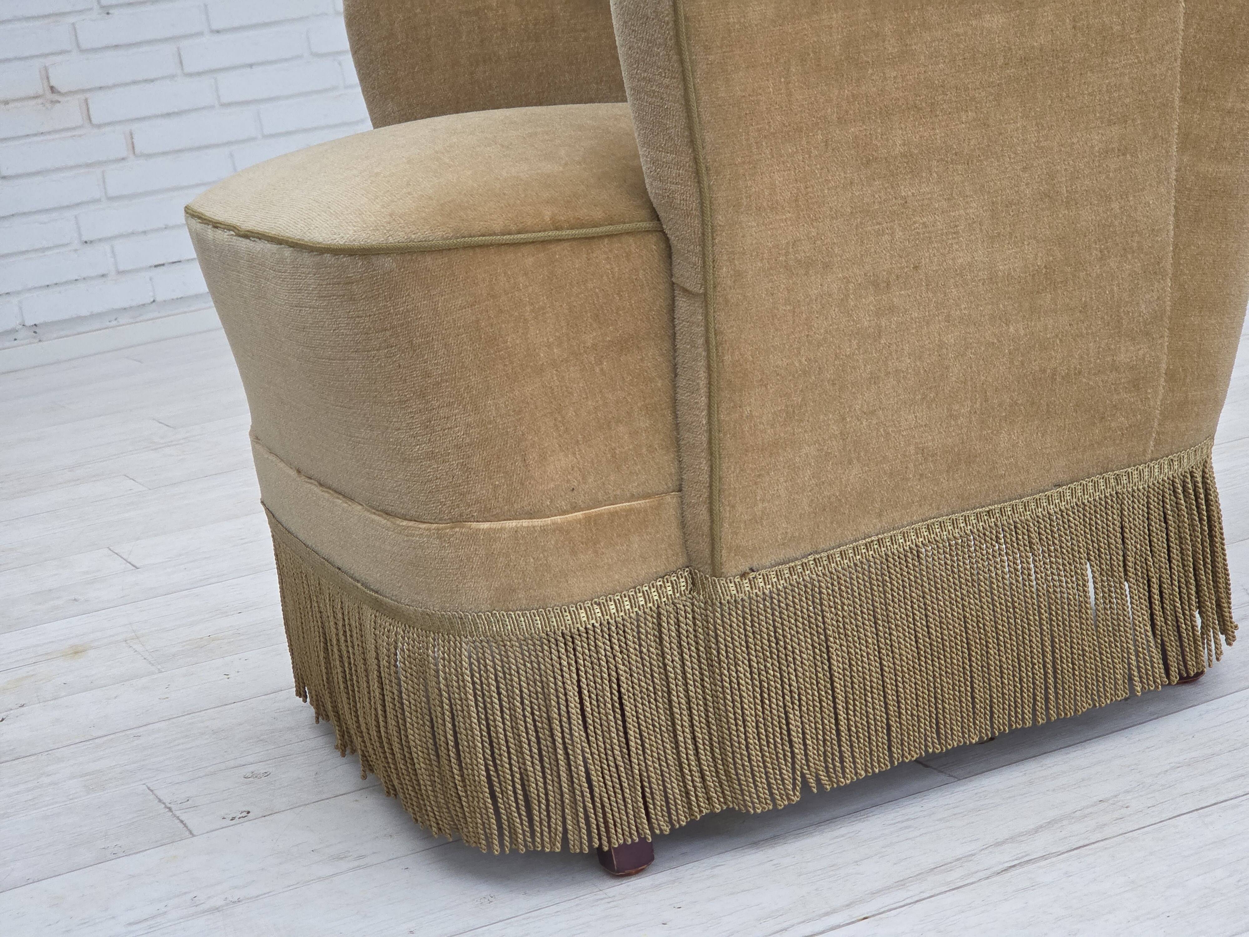 1970s, Danish highback armchair, light green furniture velour.