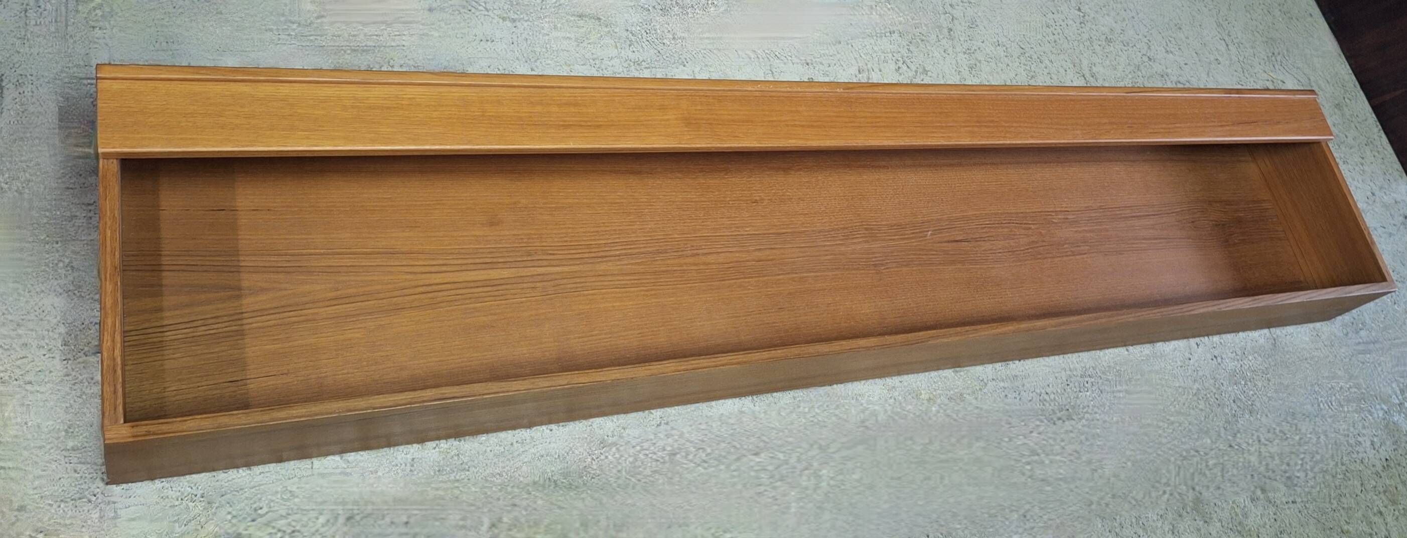 Floating long wall shelf / sideboard in teak, Denmark 1960s