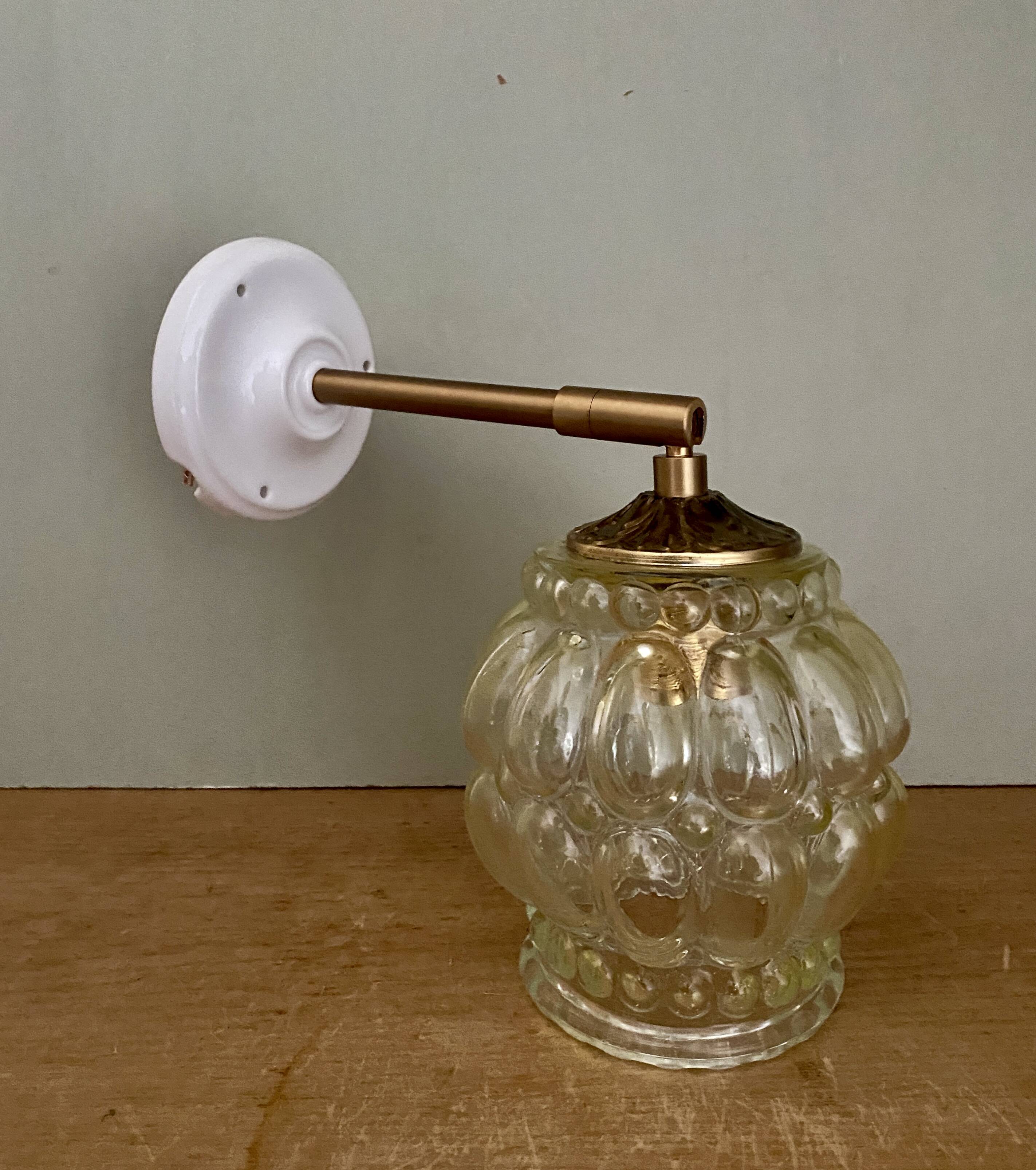 Vintage amber glass globe wall light