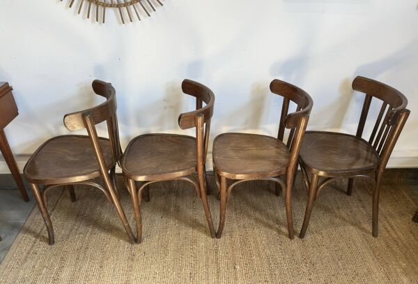 4 chaises bistrot en bois courbé – dossier à barreaux - style baumann
