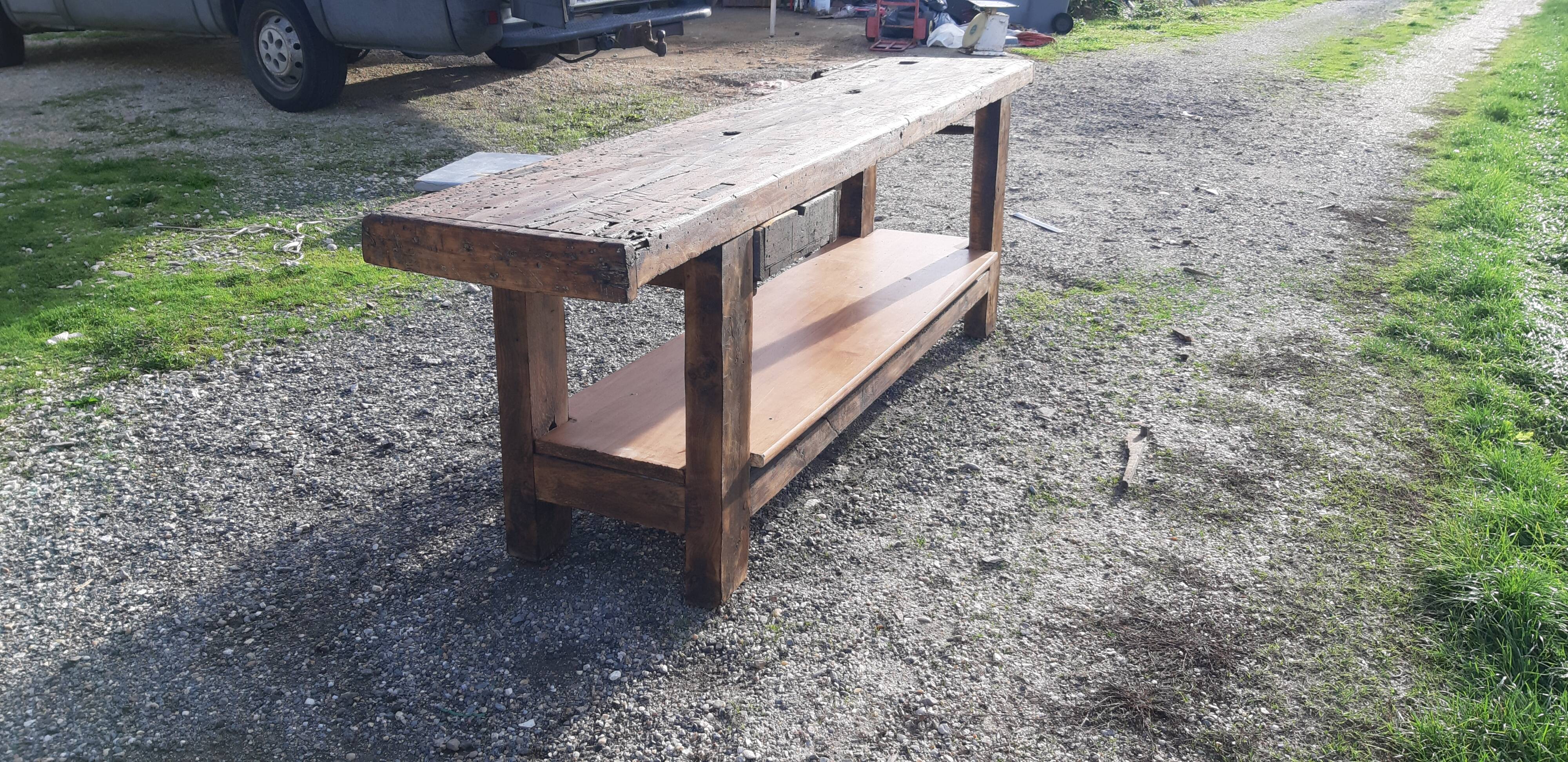Old Wood Workbench, 1 Drawer and Shelf