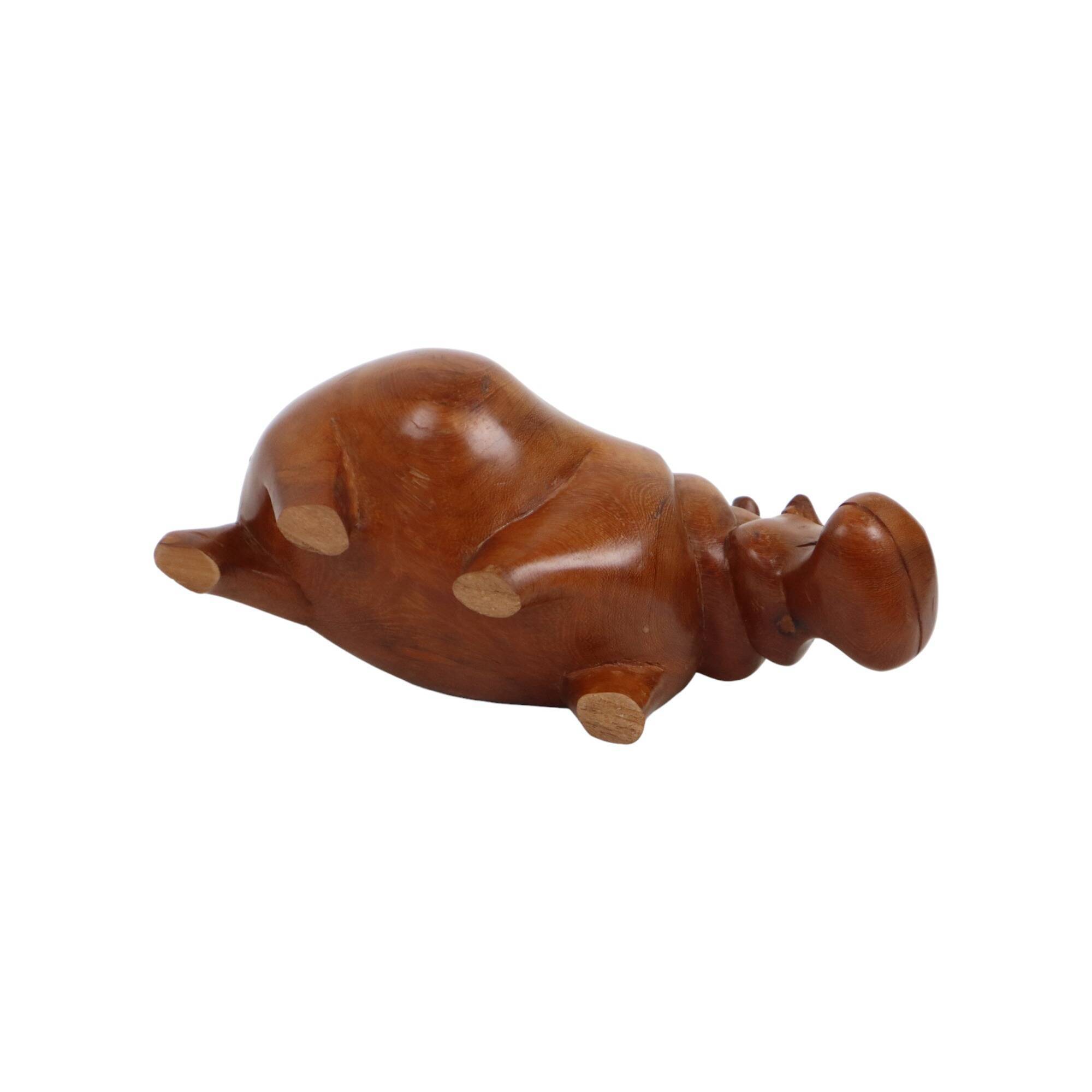 Vintage Hippopotamus Solid Teak Wood Figurine Sculpture Figure