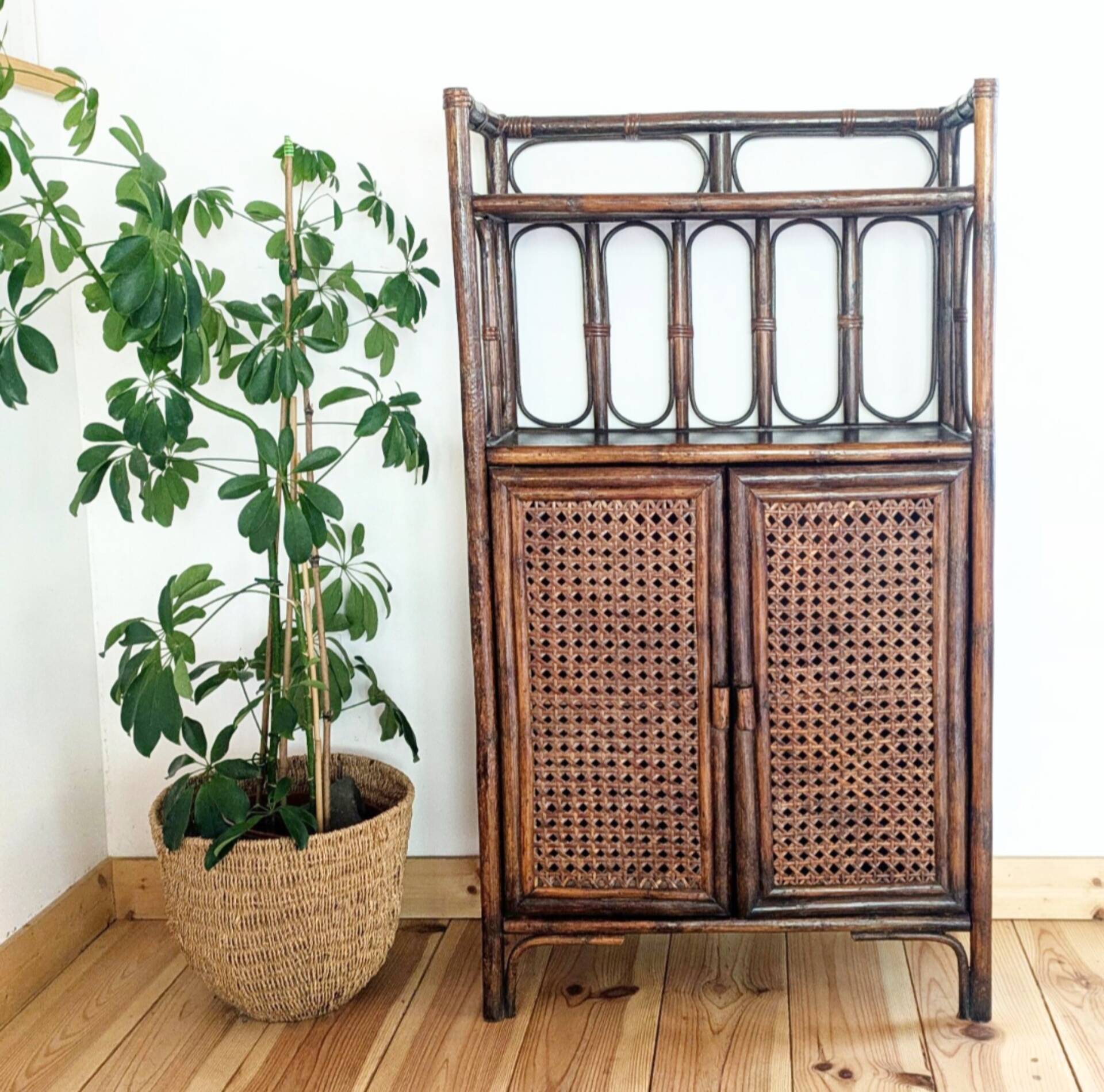 Rattan and cane bookshelf shelf