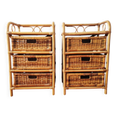 Pair of vintage rattan bedside tables