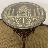 Tripod pedestal table/ side table in inlaid and carved teak