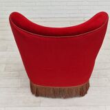 1960s, danish high back vintage armchair in cherry-red velour