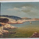 Ancient painting, Mediterranean landscape signed