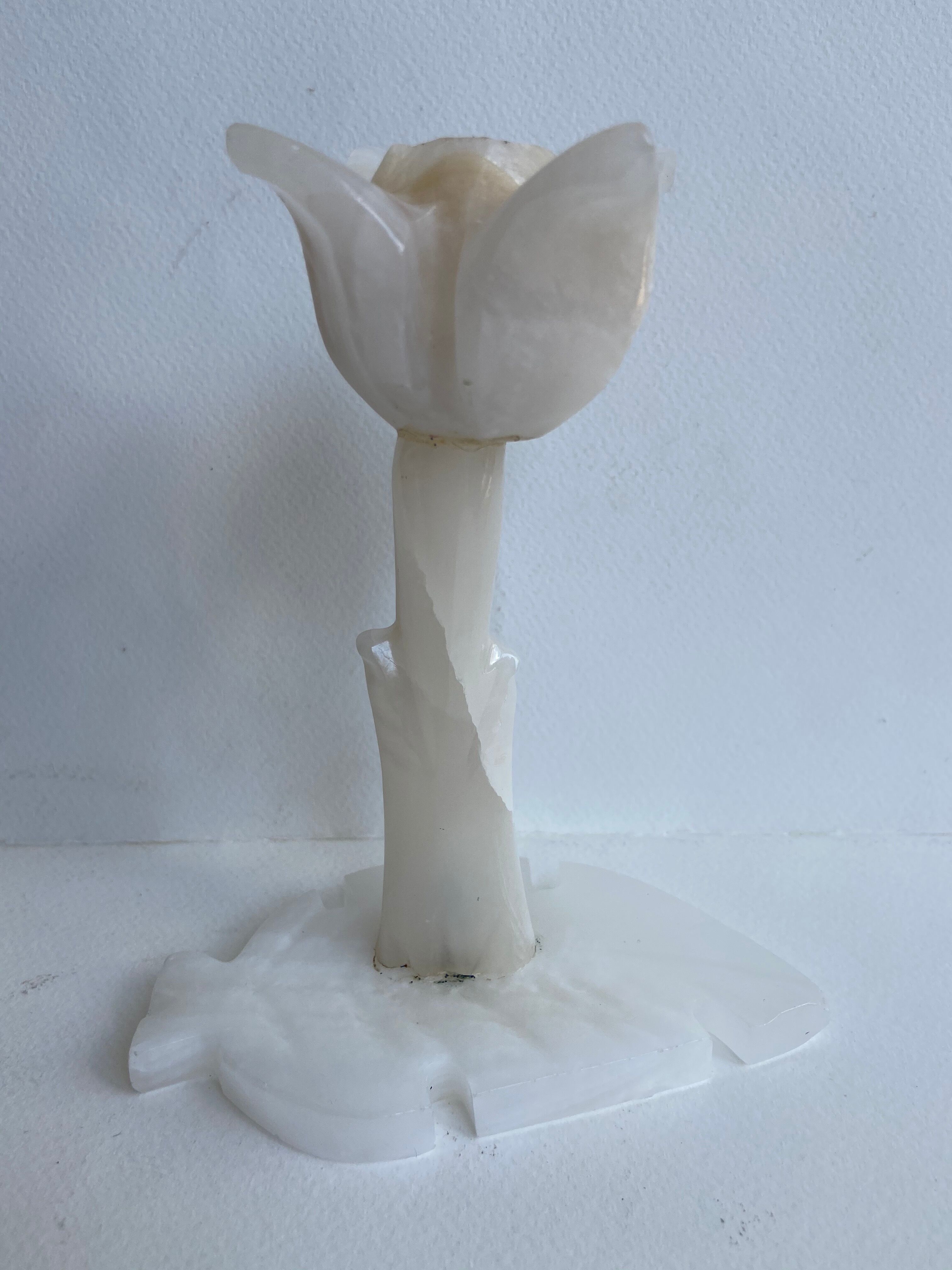 Bougeoir fleur en onyx blanc