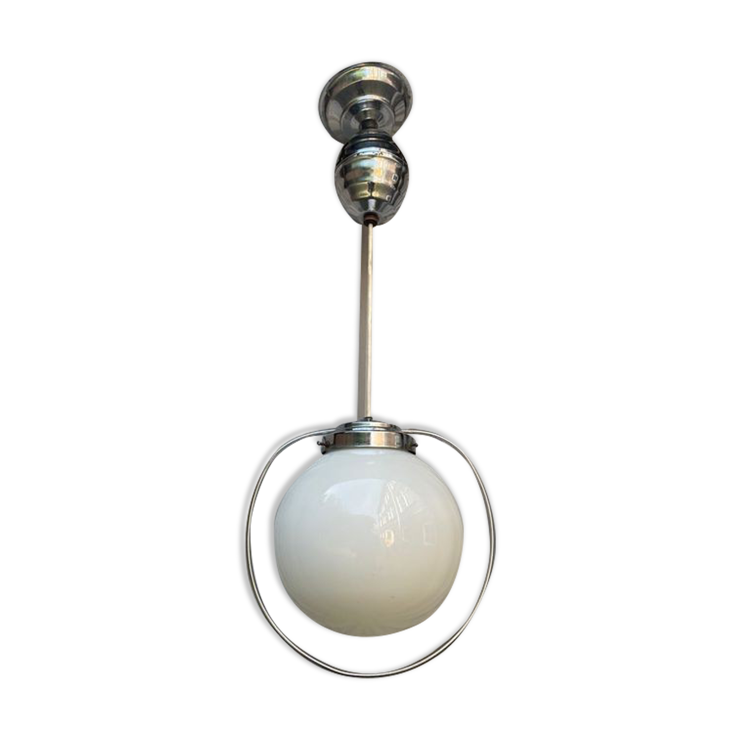 Art Deco suspension chrome and opaline 1950s