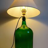 Mid-Century Green Glass Demijohn Table Lamp, Brass Fittings, Contemporary Shade