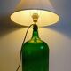 Mid-Century Green Glass Demijohn Table Lamp, Brass Fittings, Contemporary Shade