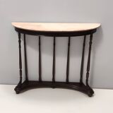 Neoclassical Style Turned Beech Console Table with a Demilune Marble Top, Italy