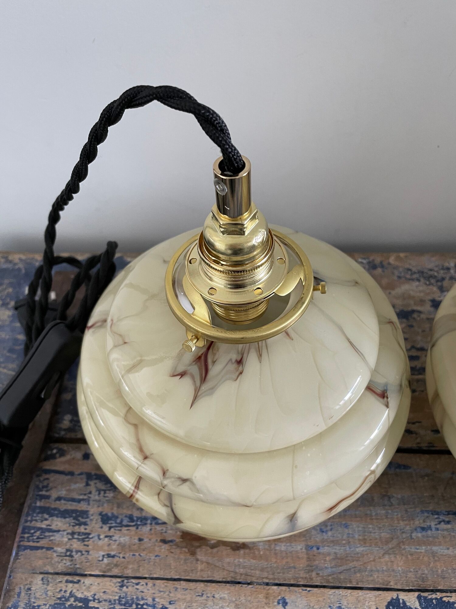 Set of two art deco portable ballrooms in electrified marbled opaline to nine