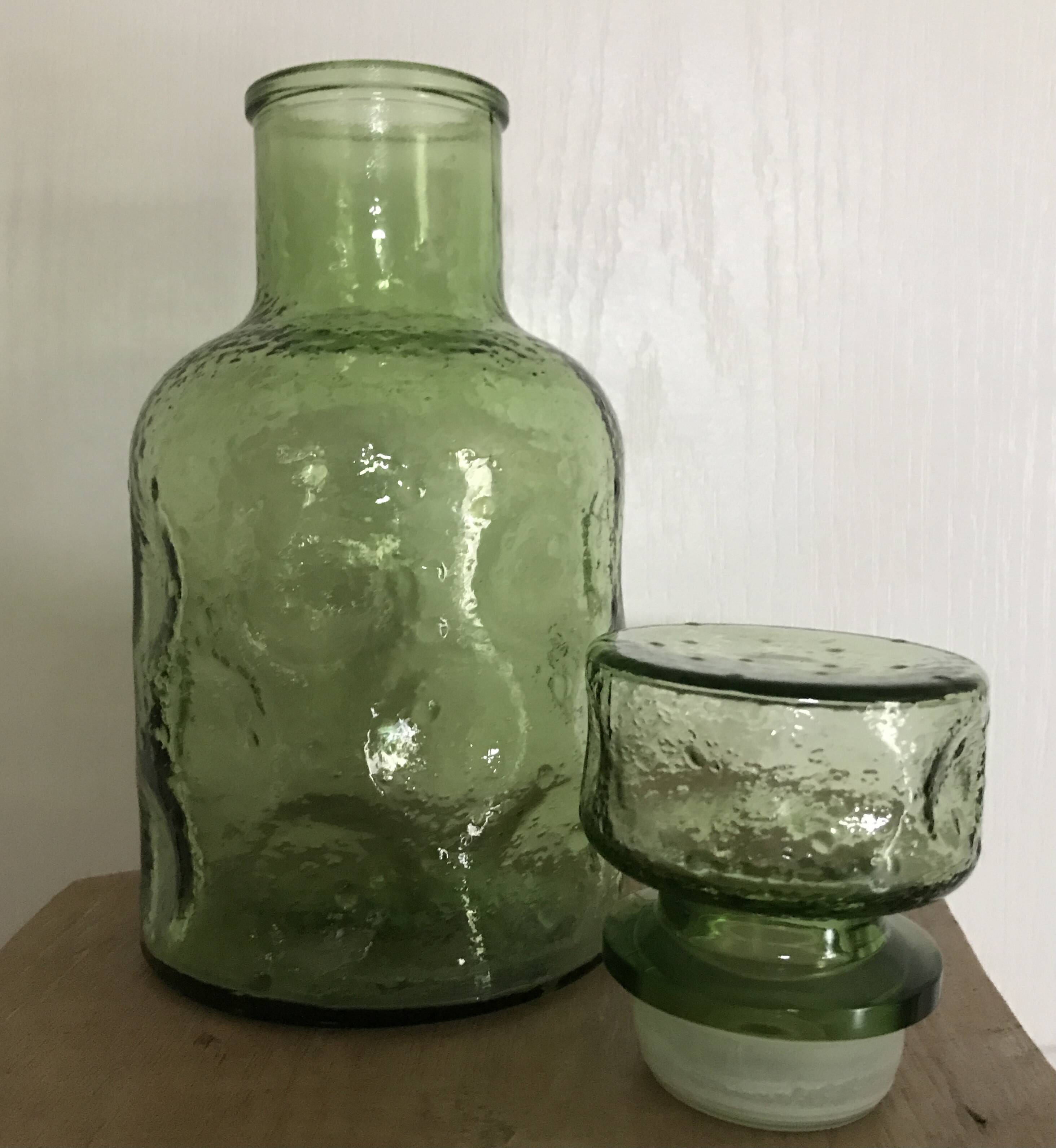Vintage Green GLASS CARAFE in Empoli style with effect 24.5 cm