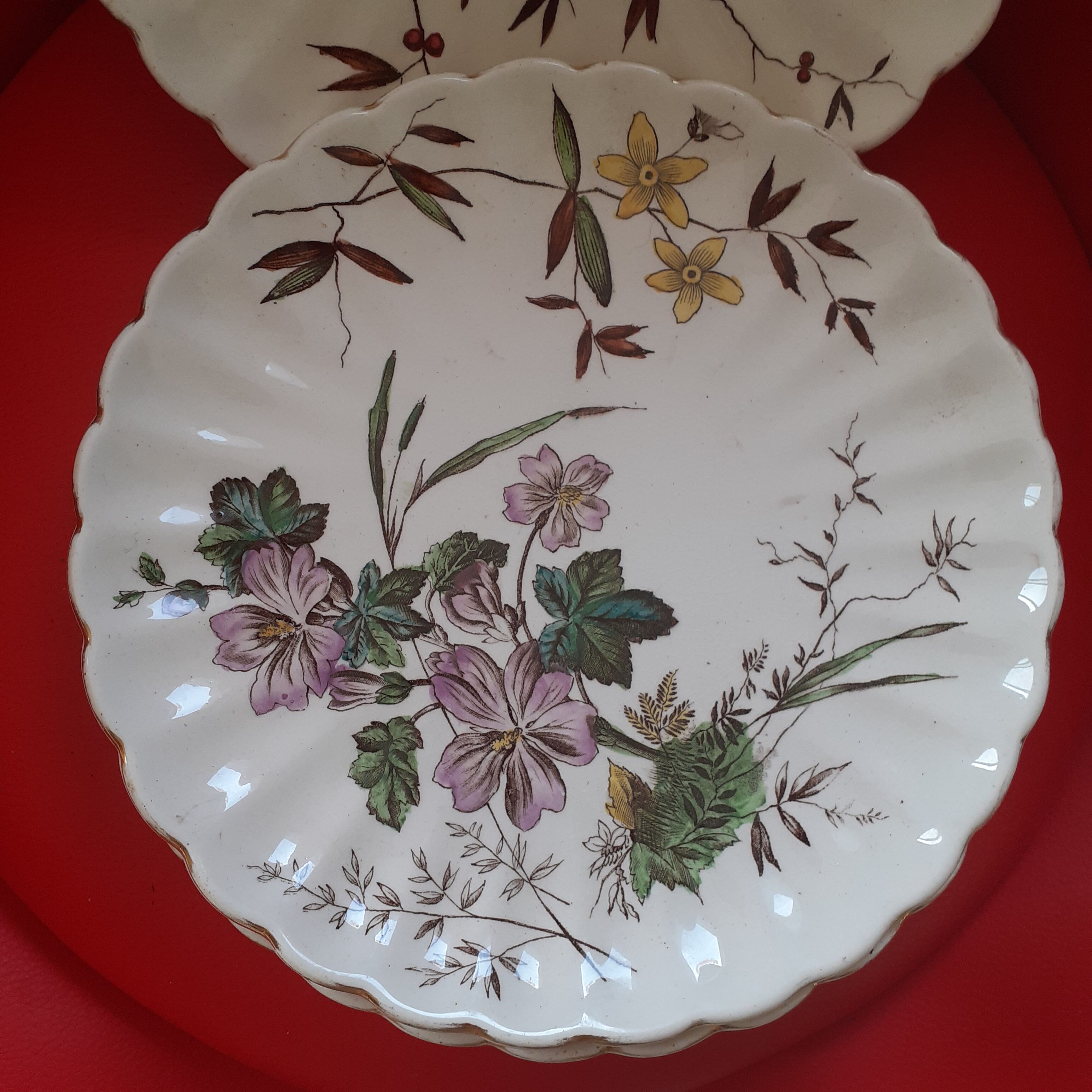 4 Hancock Wildflowers Crenellated Rim Plates