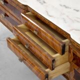 Buffet italien en noyer, marbre de Carrare et laiton, années 1950