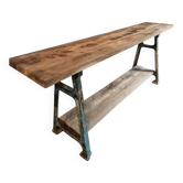 Industrial kitchen island / console table with a cast iron base – France, mid-20th century
