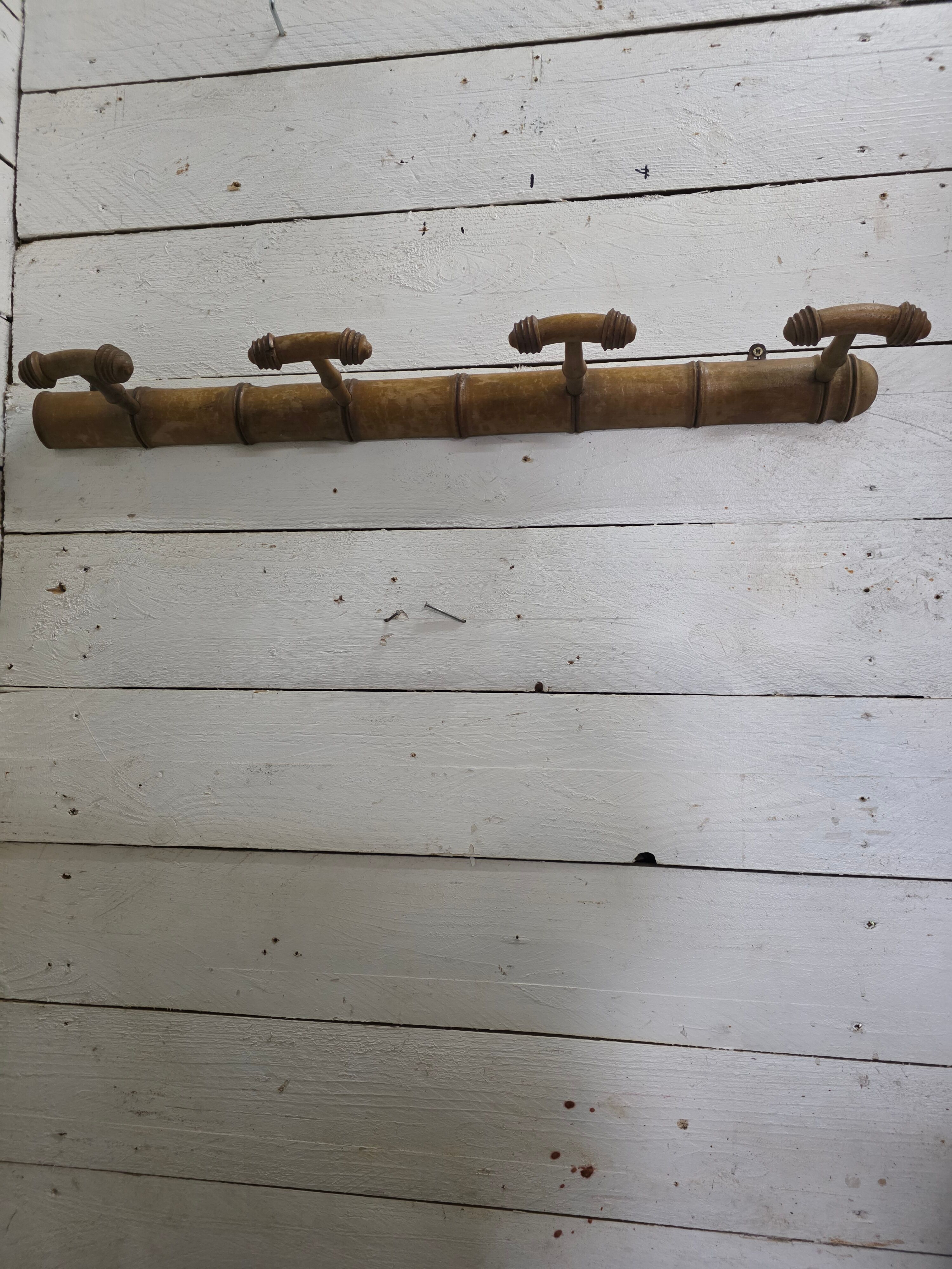 Bamboo wooden coat rack with 4 hooks, 1950s.