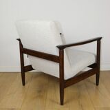 Fauteuil GFM-142, design Edmund Homa des années 70, boucle blanc ivoire - 2 pièces disponibles - bois foncé