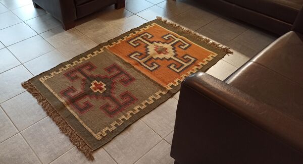 Tapis Kilim en coton et toile de jute - 90cm x 160cm