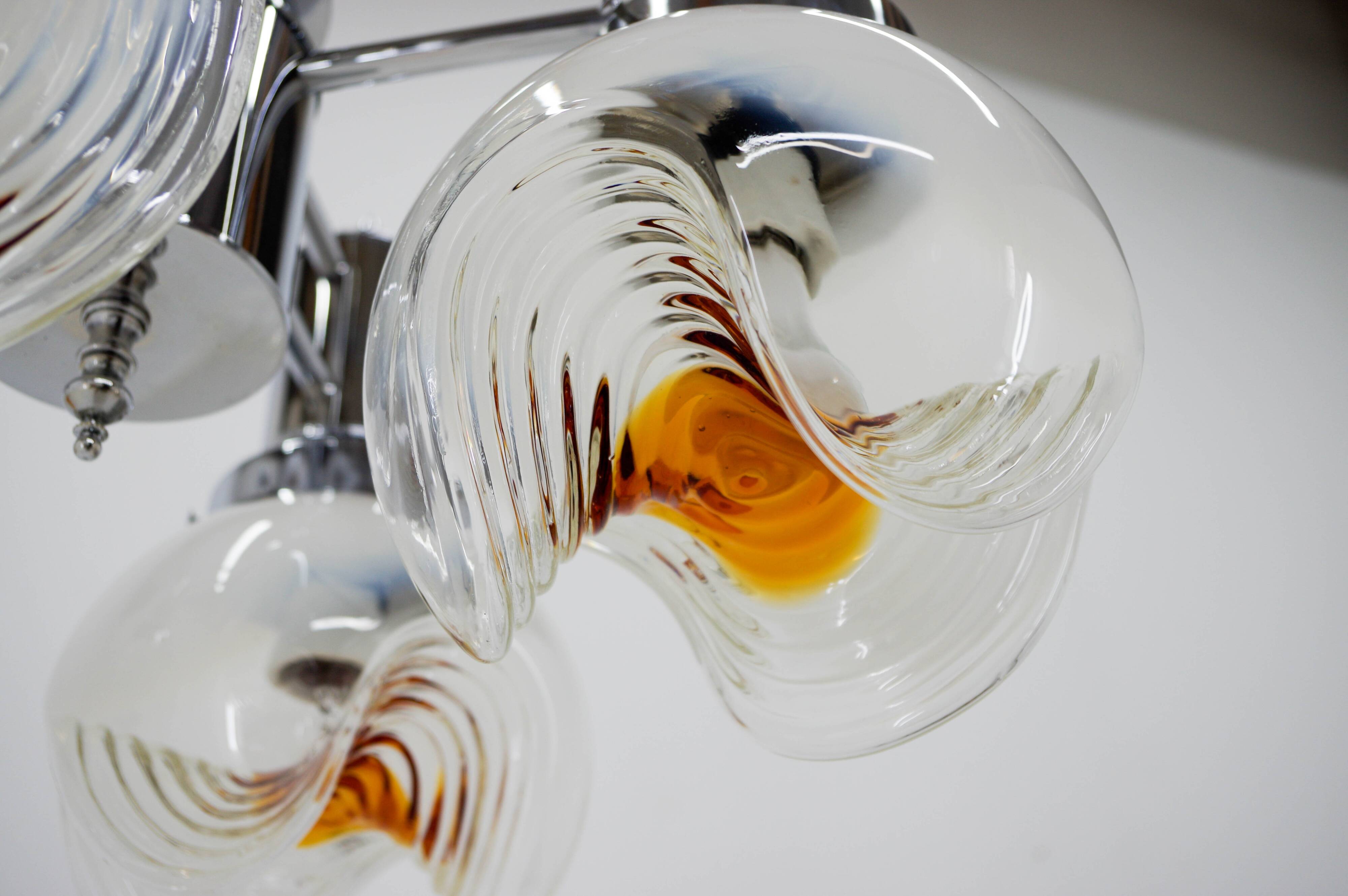 Murano Glass & Chrome Chandelier, Italy, 1970s