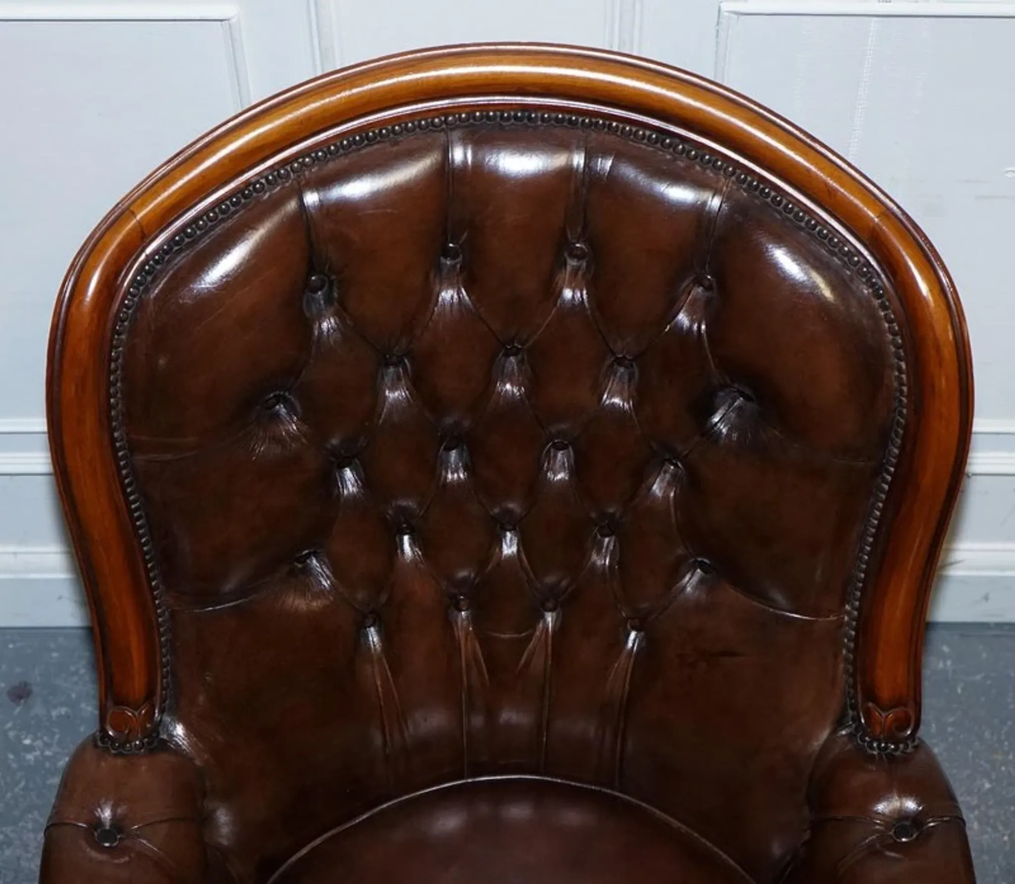 Victorian Chesterfield Leather Dyed Armchair and Ottoman Set