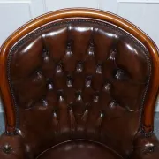 Victorian Chesterfield Leather Dyed Armchair and Ottoman Set