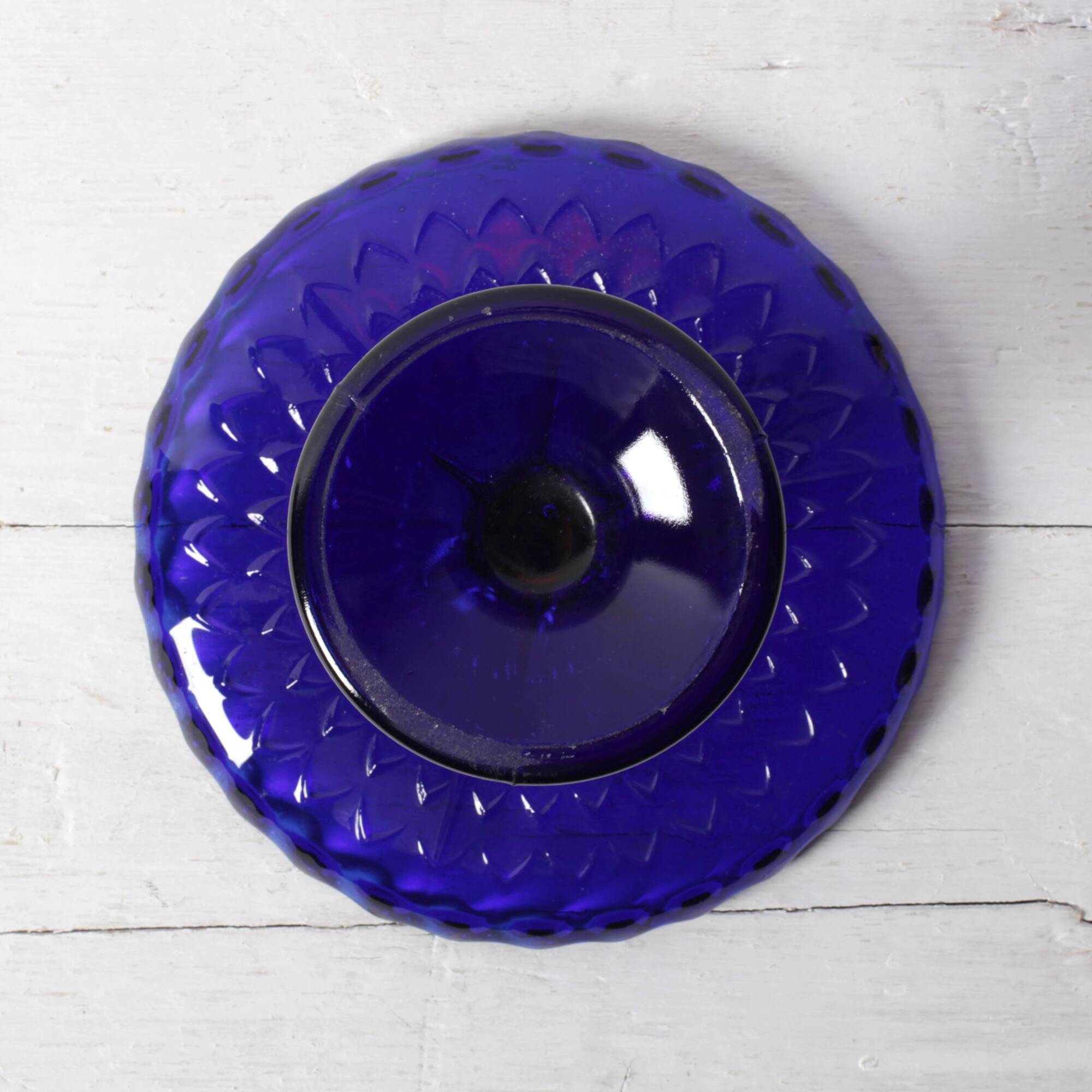 Blue Glass Cake Stand by Glimma Glasbruk / Glimåkra / Sweden / 1960s