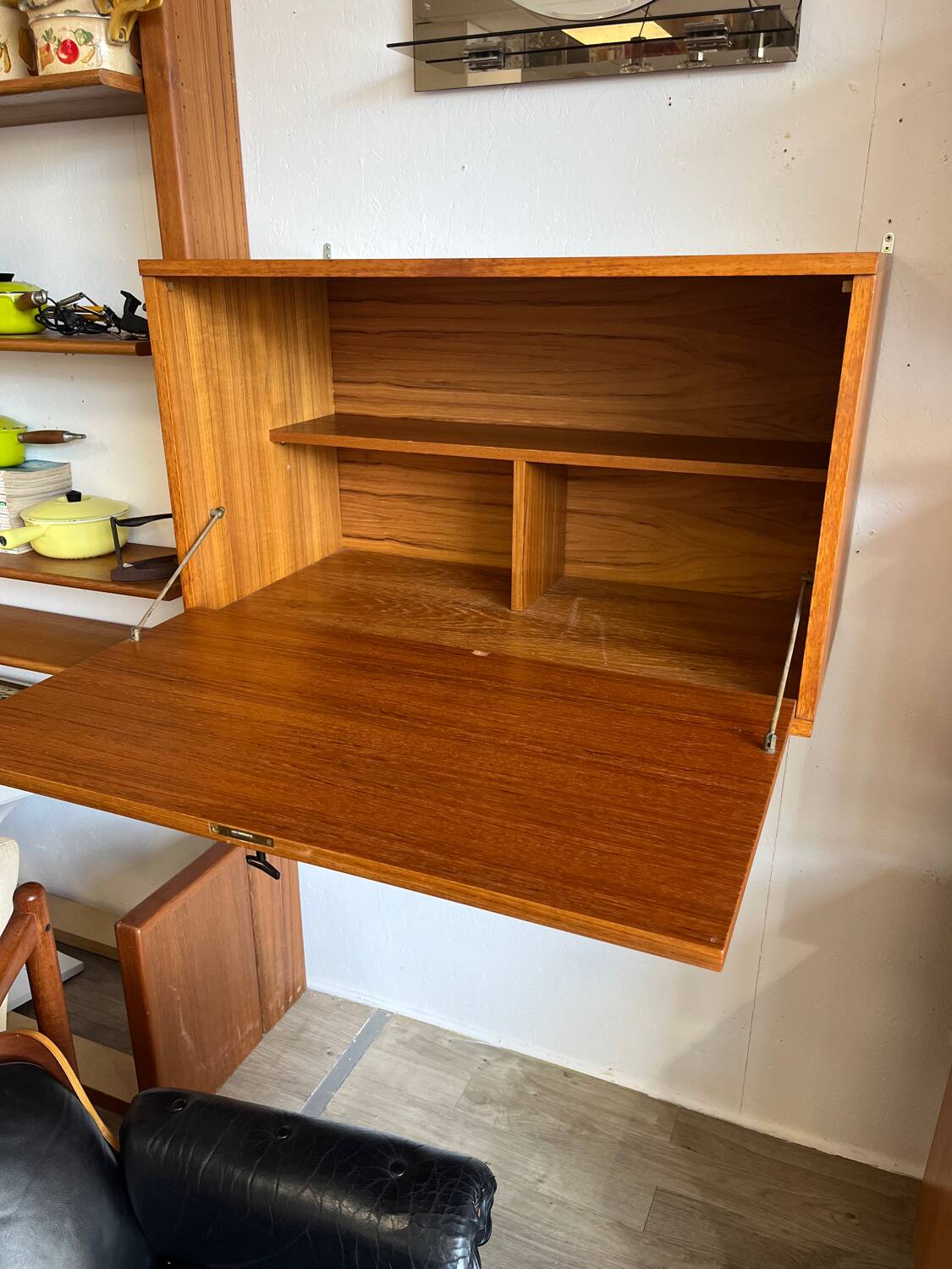 Scandinavian teak wall-mounted secretary from the 1970s