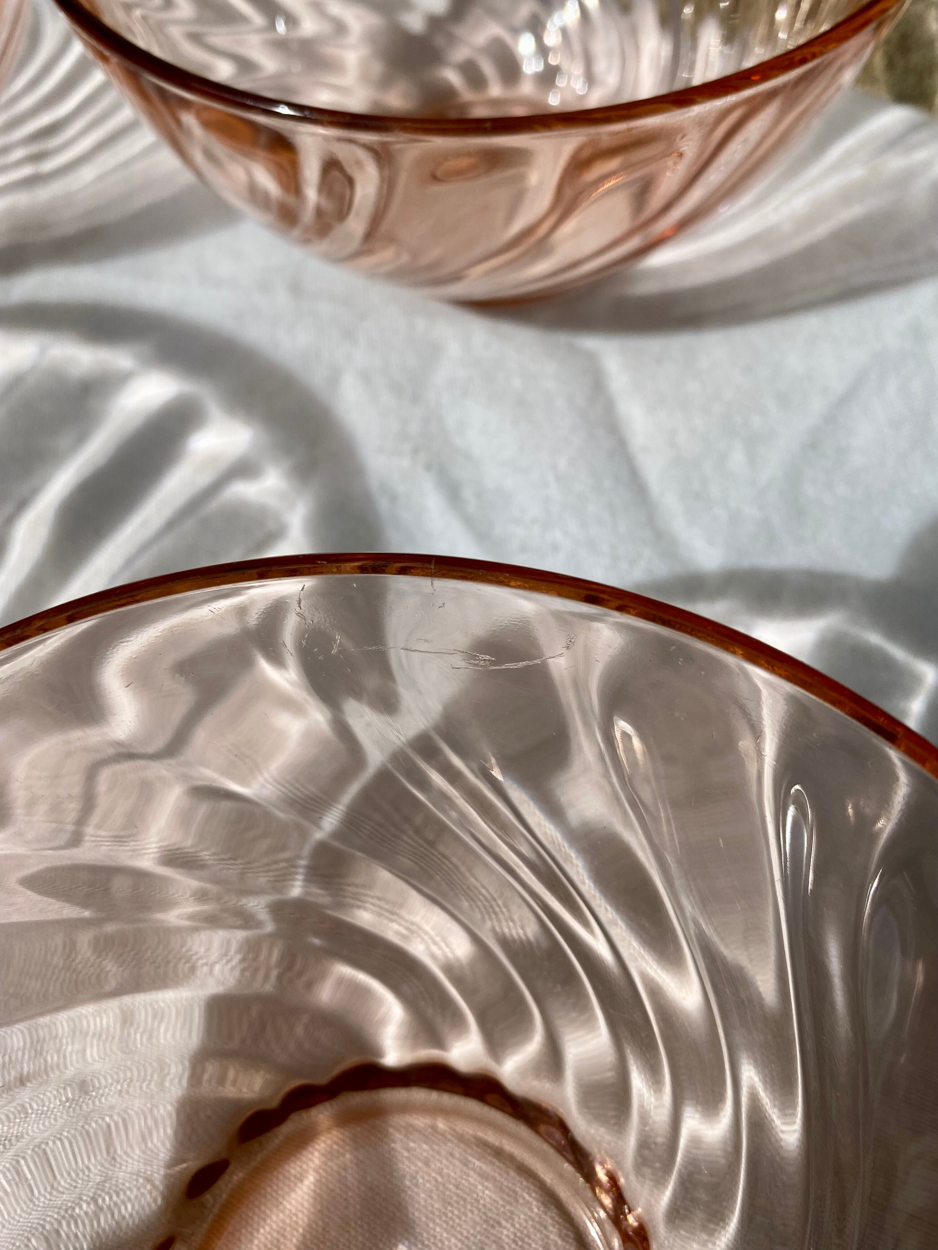 Pink Arcoroc bowls/cups