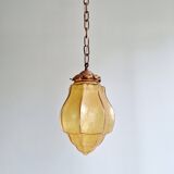 Art Deco pendant light in amber crackled glass, 1920s-30s