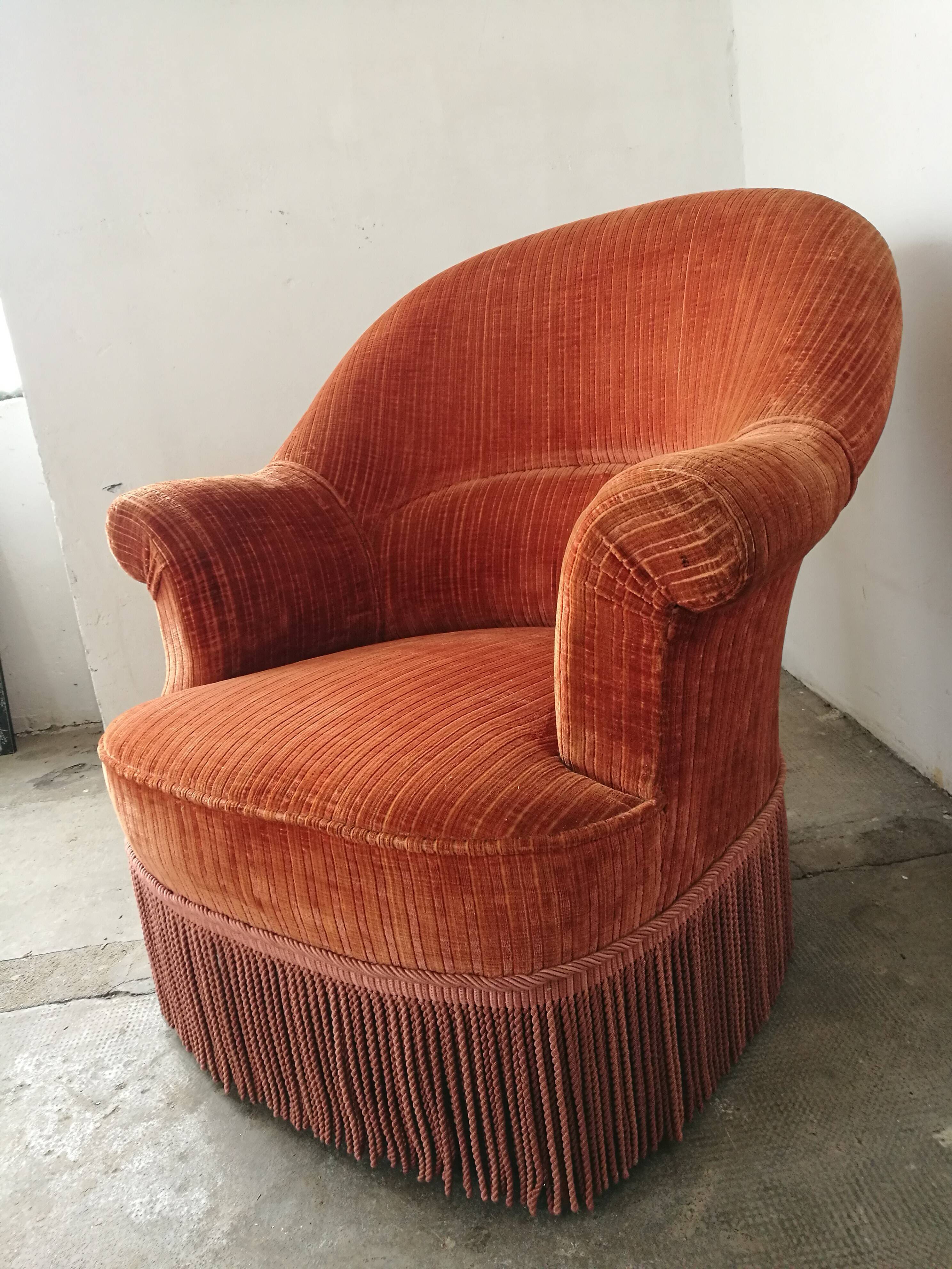 Orange velvet toad armchair
