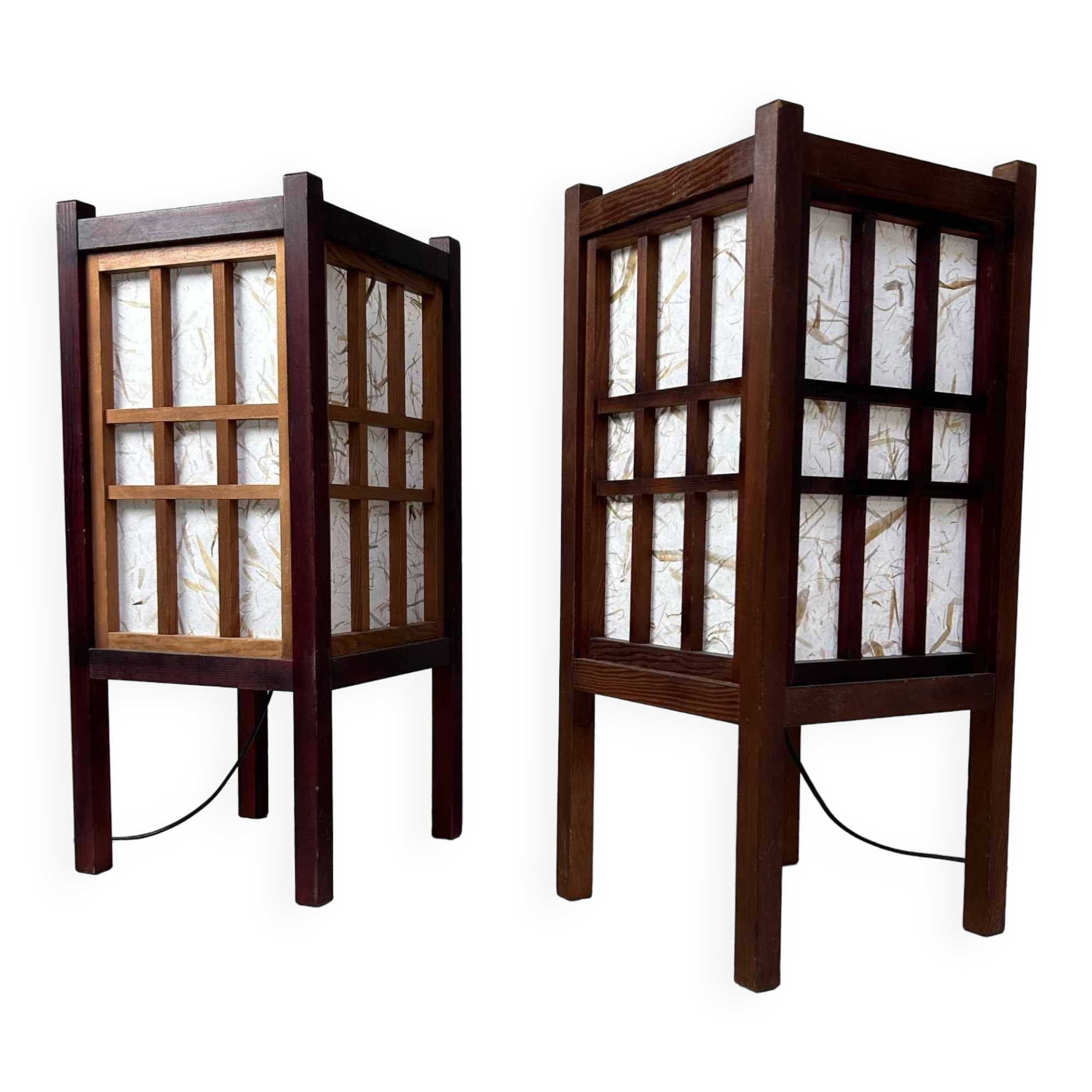 Pair of japanese antique shoji floor lamps (障子ランプ), taishō-era [大正]