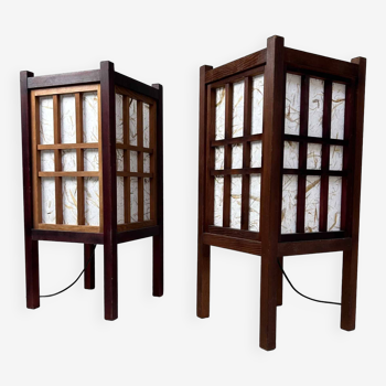 Pair of japanese antique shoji floor lamps (障子ランプ), taishō-era [大正]