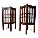 Pair of japanese antique shoji floor lamps (障子ランプ), taishō-era [大正]