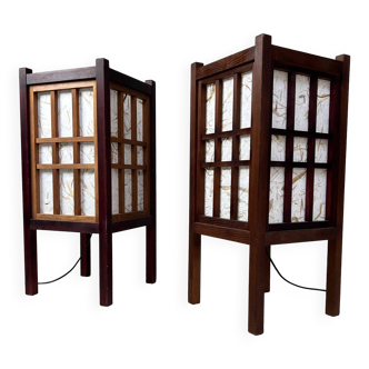 Pair of japanese antique shoji floor lamps (障子ランプ), taishō-era [大正]