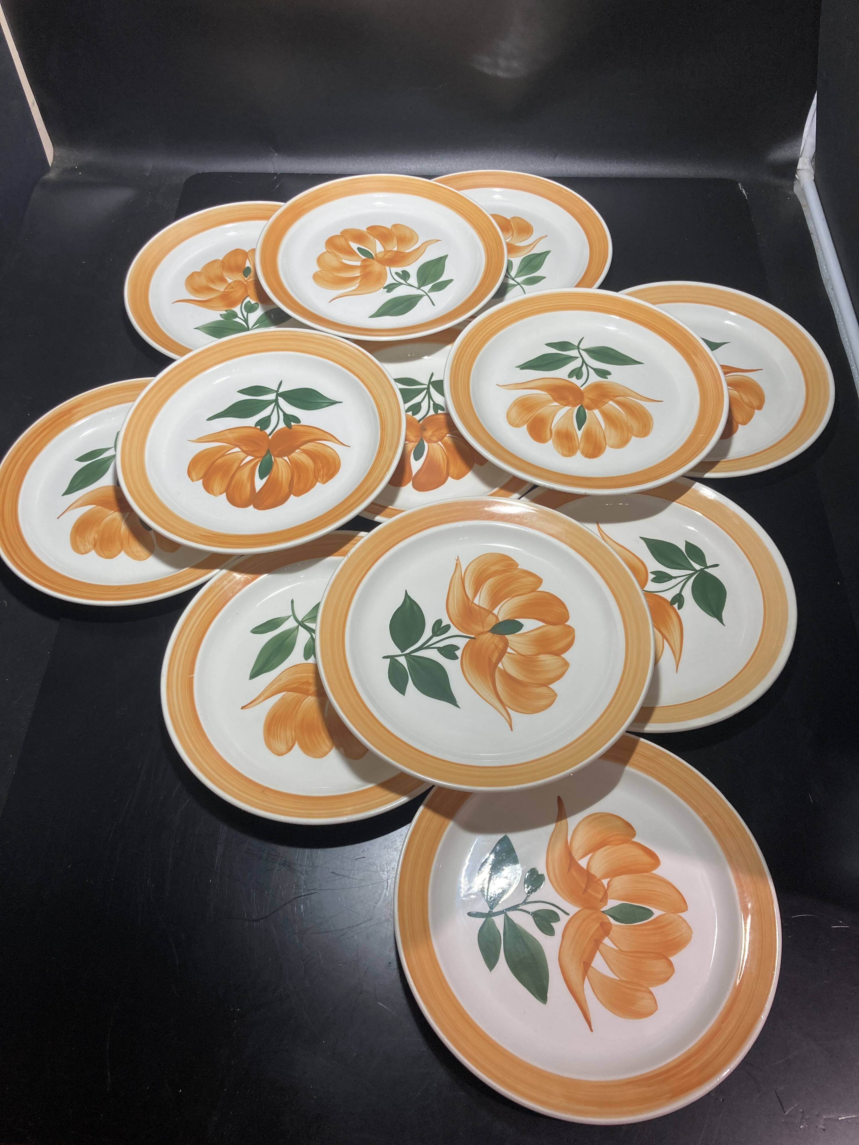 Set of twelve ceramic flat plates by Gien, Mougins decor