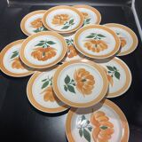 Set of twelve ceramic flat plates by Gien, Mougins decor